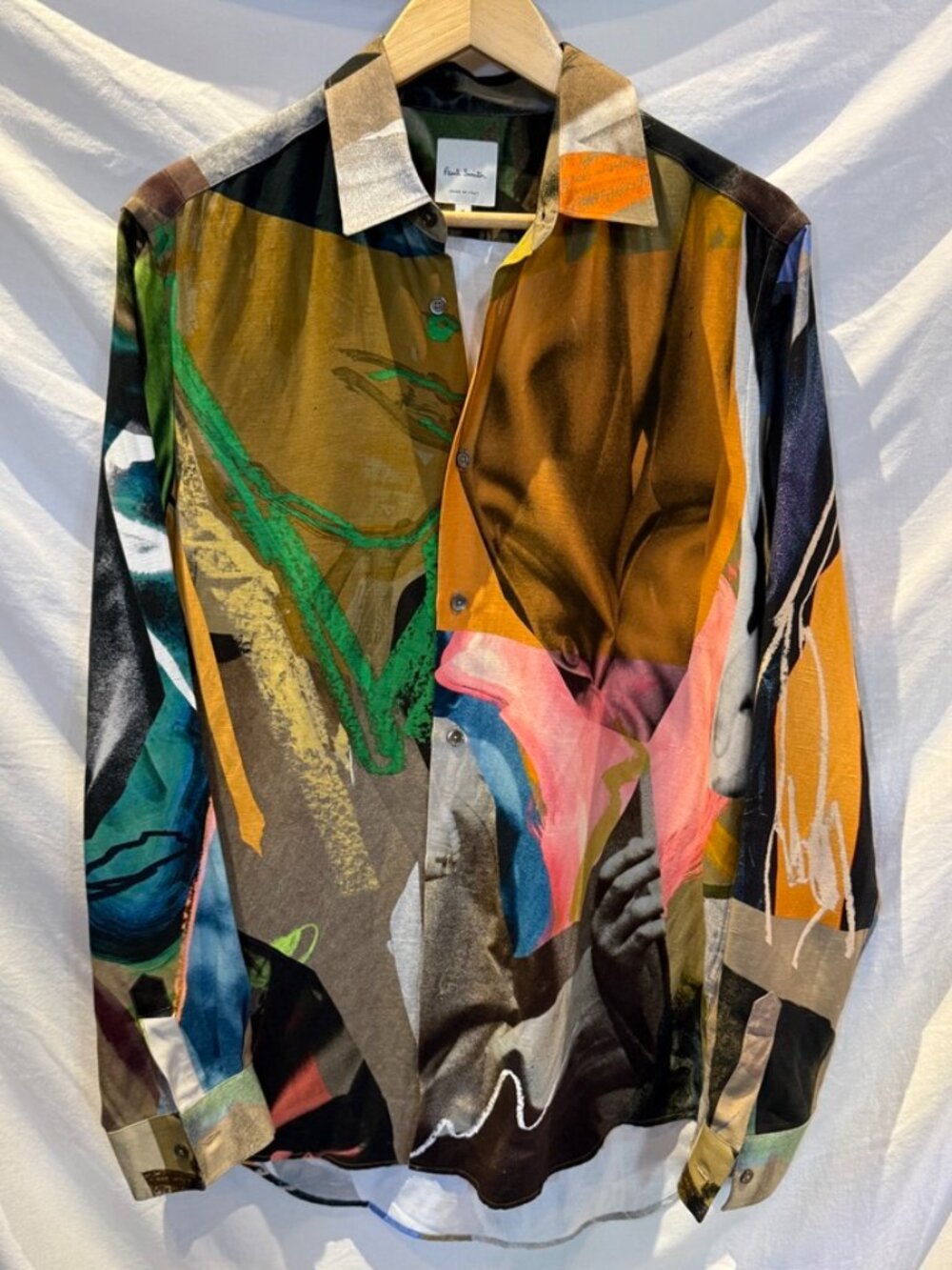 Paul Smith Made in Italy Abstract Art Shirt Men's M Viscose Linen
